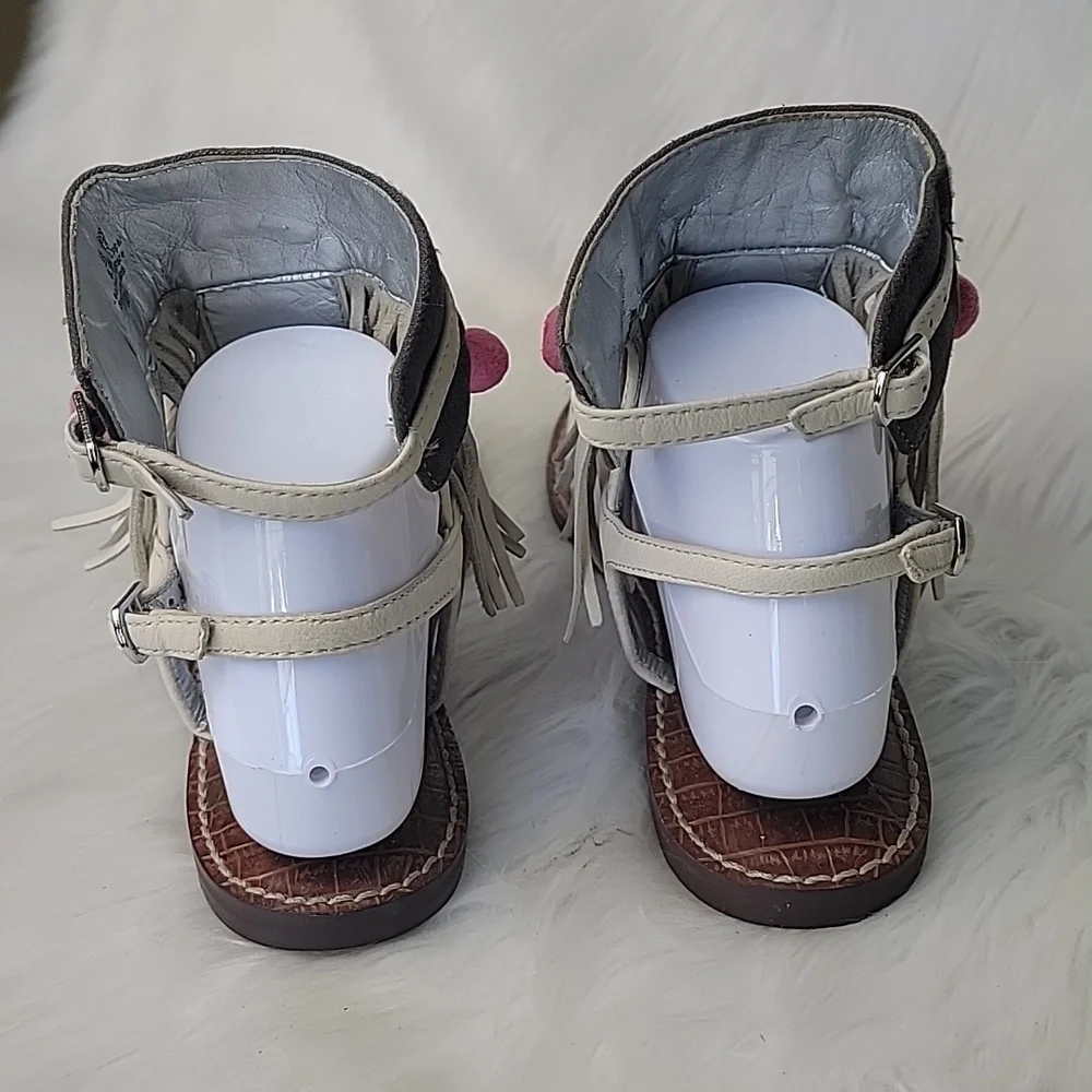 SAM EDELMAN Gere Western Fringe Pom‎ Pom Boho Hippie Gladiator Thong Sandals 8.5 - Picture 3 of 14